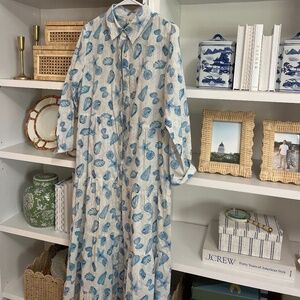 Blue and white seashell maxi dress